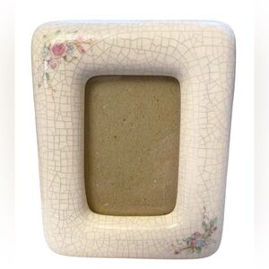 Vintage 1960s Cottage Floral Small Crackle Glaze Ceramic Picture Frame